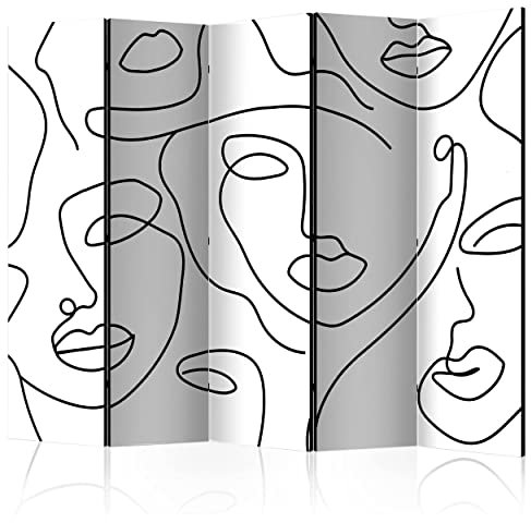 decomonkey Paravent Raumteiler Innen Abstrakt 225x172 cm 5 Teilig Einseitig Room Divider Wall Raumteiler Stehend Trennwand Sichtschutz Spanische Wand Sichtschutzwand Wohnzimmer Holz Muster Gesicht