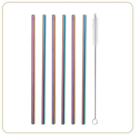 LITTLE BALANCE 8454 Pailles Inox, Kit de 10 pailles réutilisables avec 1 goupillon, 26,5 cm, Multicolore, Inox