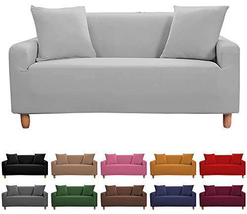 FANSU Stretch Sofaüberwürfe, Einfarbig Nordischer Stil Sofahusse für Sofa mit Armlehne 1/2/3/4 Sitzer, Universal rutschfeste Sofabezug, Sofa Überwürfe für Wohnzimmer Haustier (Hellgrau,3 Sitzer)