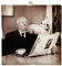 KUSTOM ART Bild im Vintage-Stil, Schauspieler und KaffeeAlfred Hitchcock Druck auf Holz, 23x23 cm