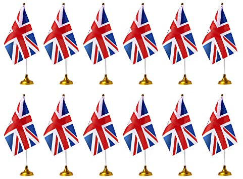 ZXvZYT Bandiera del Regno Unito da scrivania, piccola bandiera britannica da tavolo per ufficio, con base decorativa (12 pezzi)