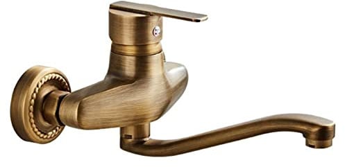 Rubinetto Cucina a Muro Ottone Antico Girevole Acqua Calda e Fredda Rubinetto Cucina