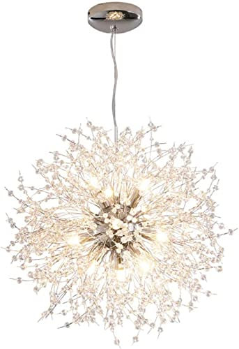 MHXZKHL 12-Lichter Sputnik Kristall Kronleuchter Modern Feuerwerk Pendelleuchte Löwenzahn Silber Hängelampe für Wohnzimmer Restaurant