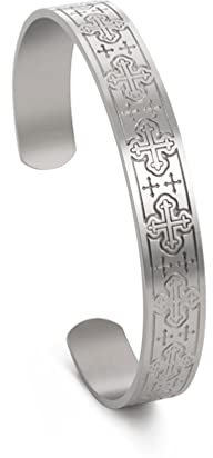 UNIFT Keltisches Knoten-Armband Für Damen Herren Edelstahl Kreuz Triquetra Keltisches Offenes Armreif Vintage Symbol Manschette Armreif Wikinger Nordischen Irischen Amulett Schmuck (Kreuz - Silber)