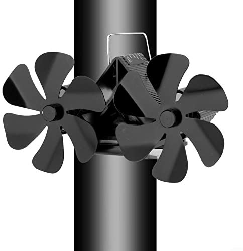 Donkivvy 12 Blade Wood Stove Fan, Dual Motor Heat Powered Stove Fan, Wall Mount Double Headed 6-Blade Fireplace Fan for Home Wood Burning Stove, Eco Friendly & Efficient Fan