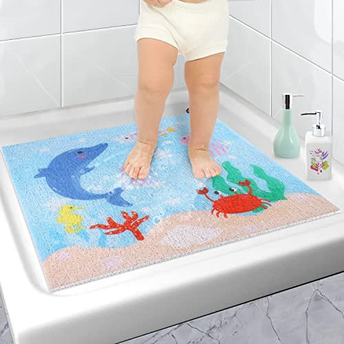 Tapis de Douche Antidérapant 60 x 60 cm, Tapis de Bain de Dessin animé sans Ventouse, Tapis Antidérapant Baignoire Tapis Douche pour Enfants et Bébé