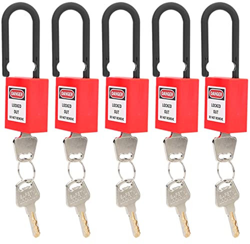 Lockout-Tagout-Schlösser, 5 Sets Lockout-Schloss mit 2 Schlüsseln 38 Mm Nylon-vorgehängtes Staubdichtes Sicherheits-Vorhängeschloss für Industriestandorte (Rot)