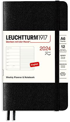 LEUCHTTURM1917 367804 Wochenkalender & Notizbuch Softcover Pocket (A6) 2024, 12 Monate, Schwarz, Englisch