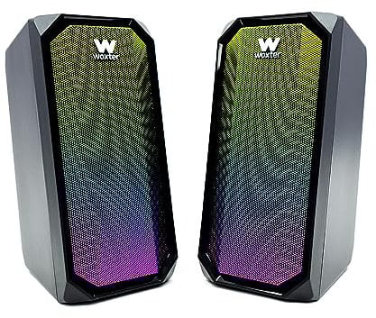 Woxter Big Bass 97 BT - Altavoz para PC, Toma de 3,5 mm, Bluetooth, Compacto, Leds, Modos de iluminación, Mando de Control