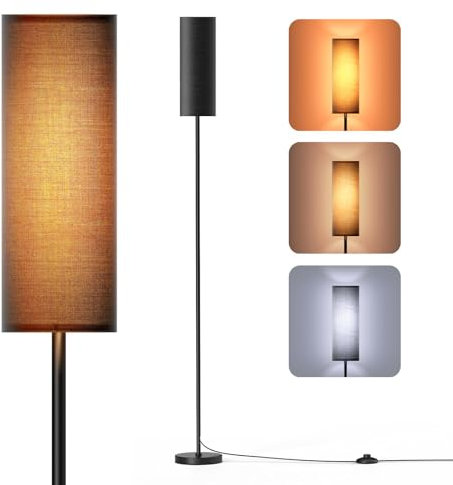 Homuserr 9W LED Stehlampe Schwarz, Stehlampe Wohnzimmer Dimmbar, Stehlampe Led mit 3 Farbtemperaturen, mit Leinen Lampenschirm & Fußschalter, Stehlampe Vintage für Schlafzimmer