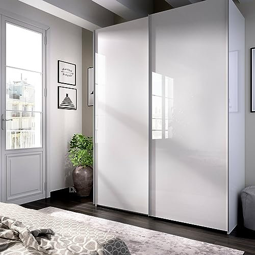 Dmora - Guardaroba 2 ante Nuptse, Mobile appendiabiti per camera da letto, Armadio multiuso, 150x65h204 cm, Bianco