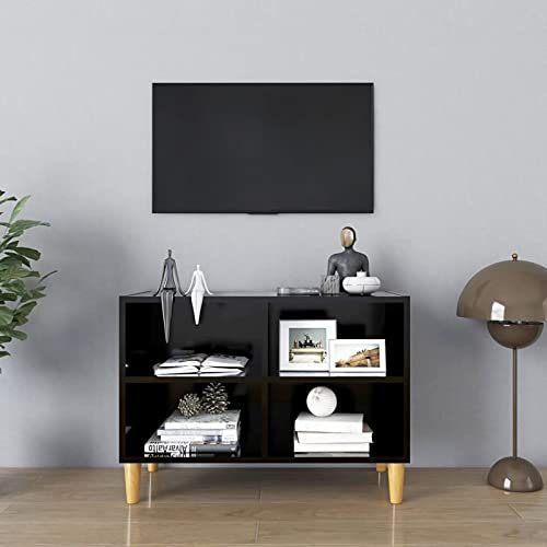 Camerina Meuble TV avec Pieds en Bois Massif Noir 69,5x30x50 cm,Table TV,Ensemble Meuble TV,Meuble TV