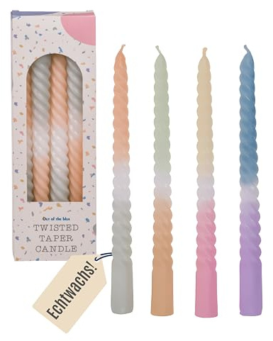 Out of the blue Elegante Spitzkerze mit Farbverlauf I 4er-Set Stabkerzen 20cm I Pastell Echtwachskerzen in Salbeigrün Rosa Blau I Zufällige Farbauswahl I Deko Tafelkerzen I Lange Brenndauer