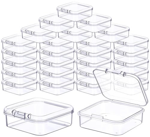 Prmape 30 Pieces Small Storage Box with Lid, 5.5 * 5.5 * 2cm Mini Rectangular Plastic Boxes, Mini Clear Bead Storage Containers, Containers with Hinged Lids for Bead Pill Candy Jewellery Craft