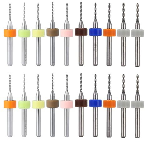 HUAZIZ 20 Stück Mikro-Bohrer, PCB Bohrer Bit Set, PCB Micro Spiralbohrer, 0,6 mm bis 1,5 mm für Leiterplatten, Glas, Faser, Harz, Bernstein