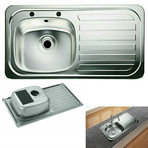 ARA CHOICE Stainless Steel Reversible 1.0 Single Bowl Kitchen Sink Right Hand Drainer Waste Plumbing Kit with Drainer & Inset Wastes Set