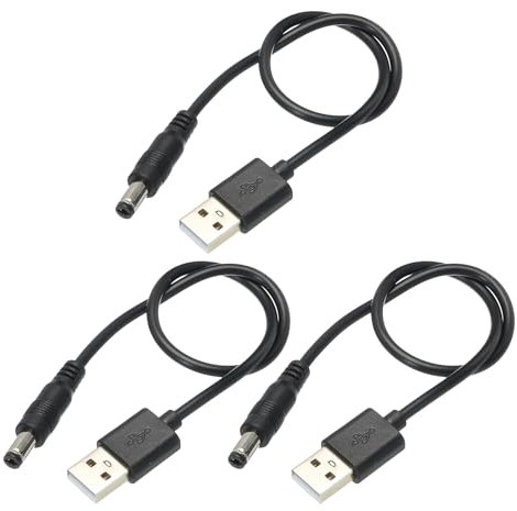 sourcing map USB to DC Power Cable 0.3 M USB to DC 5.5mm x 2.1mm 5v Power Cord Black for Mini Fan Camera Mobile Phone Tablet Devices 3 Pcs