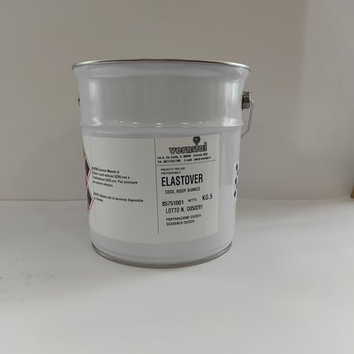 VERNITAL Vernici e Pitture Elastover Cool Roof Bianco, Guaina Impermeabilizzante Elastomerica all'Acqua ad Alta Riflettività ed Emissività - Per tutte le Tipologie di Costruzioni (Bianco, 1 Kg)
