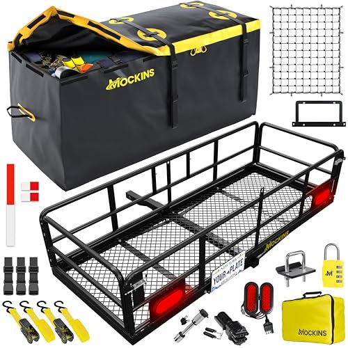 Mockins 60x24x14 High Rail Trailer Hitch Cargo Carrier with Rear Lights