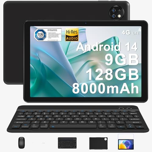 DOOGEE T10W Tablette avec Clavier, Batterie de 8000mAh, 128GB ROM(TF 1TB), Double 4G LTE+5G WiFi, Android 14 Tablette 10 Pouces avec Clavier Souris, 5MP Caméra, TUV/Hi-RES/OTG/GPS, Noir