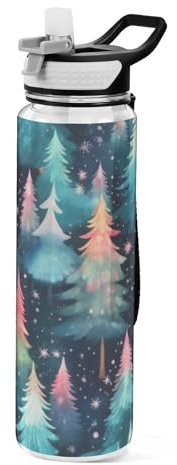 Magic Tree Trinkflasche mit Strohhalm, 1 Liter, Sportflasche, Tritan, BPA-frei, klare Trinkflasche für Erwachsene, Outdoor, Schule, Fitnessstudio, Reisen