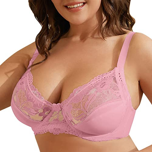 Womens Bras Lace Low Cut Bra Push Up Bras V Neck Gathered Open Half Cup Bra Sexy Lace Balconette Bra Halterneck Sports Bra Women Comfortable Bras for Women UK Invisible Gathering Bras Pink
