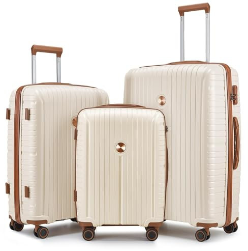 Joyway Kofferset 3 Teilig Hartschale Leicht Reisekoffer von PP Haltbar Trolley Handgepäck Sets mit TSA Schloss und 4 Rollen Weiß