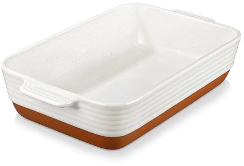MALACASA Serie TARA, Auflaufform Große 35 x 23,8 x 8,7 cm 4,5L – Rechteckige Steingut-Backform, kratzfest & robust – Ofenform für Lasagne, Tiramisu, Aufläufe & mehr