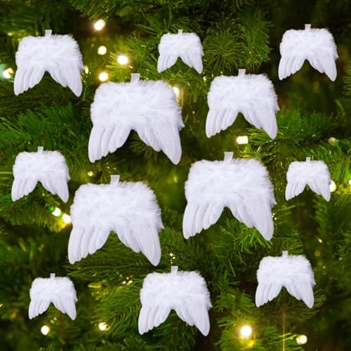 JALEVID 12 Stück Engelsflügel Weihnachtsbaum Deko, Weiß Engel Anhänger Weihnachtsschmuck, Christbaumschmuck Engel für Weihnachtsfeier Party Hochzeitsdekoration Dekoration, Engelsflügel zum Basteln