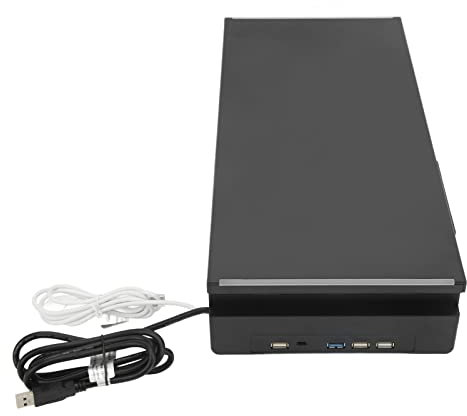 Naroote Monitor Stand, Computer Monitor Stand 20.5x7.9x3.3in ABS Steel Bar RGB Folding Regulable Length USB3.0 Charging Desktop Riser Monitor Stand Riser with Storage Box Phone Holder