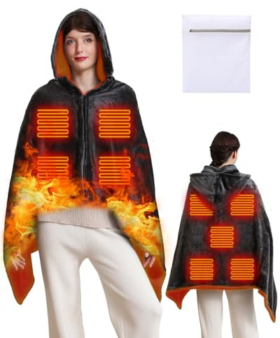 2024 Upgraded USB Electric Heated Shawl Blanket with Zipper Detachable Hat, Large Size Thick Flannel,Fast Heating 3 Temperature Levels and Nine Heated Areas Blanket,Portable Throw for Home and Office