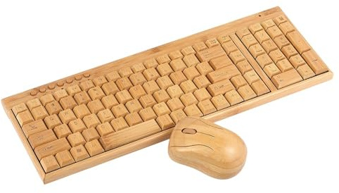 ciciglow Set Tastiera e Mouse Wireless Bamboo, Legno di bambù Naturale 2.4G, Tasti Multimediali, Compatibile con 7/8/XP/VISTA, per Casa, Ufficio e Scenari di Gioco