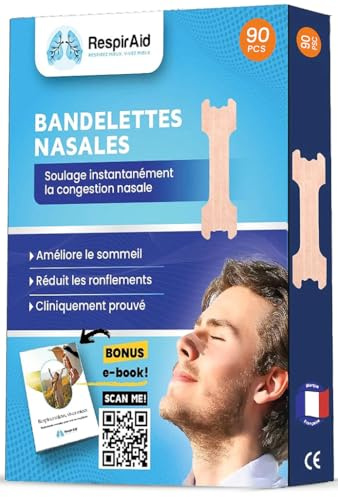 90 Bandes Nasales RespirAid - Taille L - Meilleure Respiration et Réduction des Ronflements, Soulage la Congestion Nasale, Améliore le Sommeil et Réduit les Ronflements, Couleur Chair