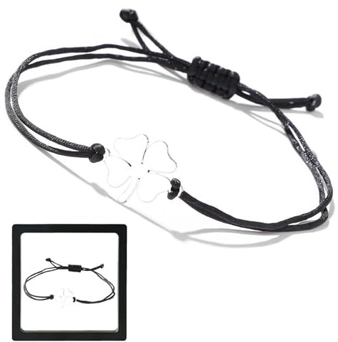 Elkuaie Silber Armband, Vierblättriges Kleeblatt Glücksarmband, Freundschaft Armband, Glücksbringer Armband mit Geschenkbox, Armband Vierblättriges Kleeblatt geeignet für Mädchen, Damen