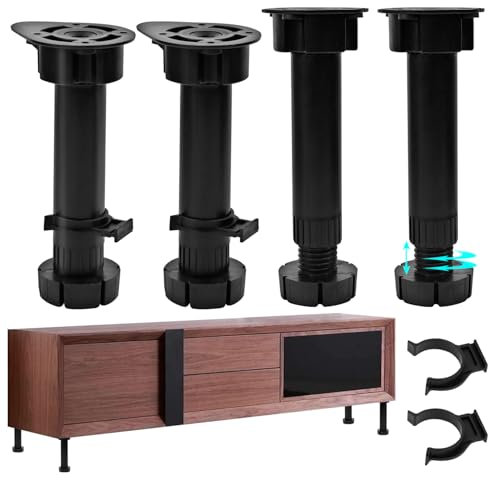 4 Pieds de Meuble Réglables, Pieds de Meuble Réglables en Hauteur 15-18cm,Pieds de Meuble Stables pour Armoires Tv Lits Canapés Tables de Chevet Chaises Armoires de Salle de Bain Tables Basses Noir