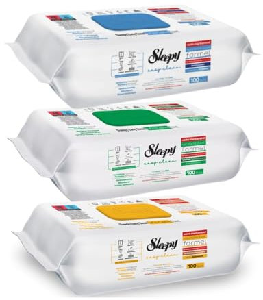 Sleepy Lot de 300 lingettes de nettoyage avec additif blanchissant – Extra puissantes contre les taches – Kit de nettoyage de surface vert, bleu et jaune – Parfait pour le sol, la cuisine, la salle de