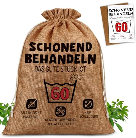 TUZELIYA Witzige 60. Geburtstag Geschenkbeutel mit 60 Geburtstagskarte - Geschenke zum 60 Geburtstag Mann Frau - Verpackung 60. Geburtstagsgeschenk - Schonend Behandeln 60 (40x30 cm)