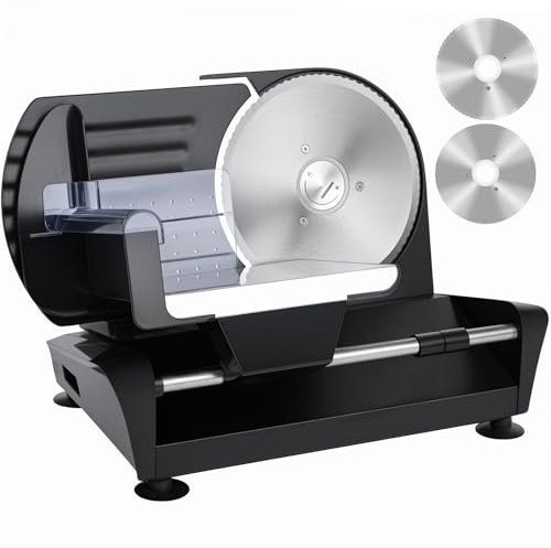 smilesun 200W Meat Slicer Machine, Home Bread Slicer with 2 Removable Stainless Steel Blades, 0-20mm Adjustable Thickness, Non-Slip Electric Slicers for Meat, Cheese, Bread, Deli