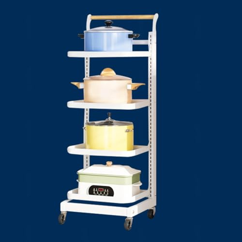 Adjustable Kitchen Pan nizer Rack Space Saving Pot Lid Holder Shelf for Cabinet Cookware Storage Solution White 4 Tier Stand for Pots and Pans