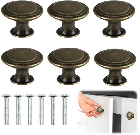 Gments 6 Pack Cupboard Door Knobs Round Mushroom Single Hole Drawer Zinc Alloy Handles Knob with Screws for Home Kitchen Wardrobe Cabinet Drawer Bathroom Garage Office Door Knobs (6, Bronze)