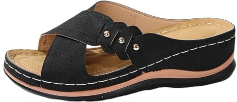 Allbestop Sandales Femme Été, Sabot Femme Cuir Sandales pour Femmes Nu Pieds Été Chaussures Pieds Sensibles Femmes Chaussures Talon Orthopédiques Confortables(Le noir,42)