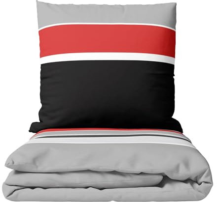 Leonado Vicenti Renforcé Bettwäsche Set Baumwolle 135x200 cm Streifen Design Rot Schwarz Weiss Grau mit Reißverschluss weich hautfreundlich 4 Jahreszeiten