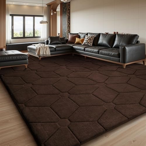 Sour Lemon Groß Teppich Wohnzimmer 275x370cm, Flauschiger Teppiche Braun | Wohnzimmerteppich Teppich Schlafzimmer Waschbarer Carpet Gegend Kurzflor Flauschig Rutschmatte Kinderzimmer Teppiche