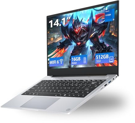 rumlawn PC Portatile Con Core i3-1115G4 (fino a 4,1 GHz), Notebook 16GB RAM + 512GB SSD, Computer Portatile Grafica UHD, Laptop 14,1 Pollici 1080 IPS, WIFI6 + Batteria 7000mAh + Tipo-C + 2 * USB 3.2