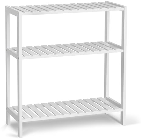 VASMIA Badezimmerregal, Badregal, Küchenregal, Schuhregal Schmal mit 3 Ebenen, Standregal aus Bambus, 26 x 60 x 66 cm, für Bad, Wohnzimmer, Flur, Küche,Schlafzimmer, Balkon,Weiß