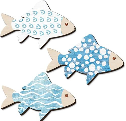 Yerleomit Maritime Deko Holzfische Maritime Wanddeko Dekoration Holz Fisch Deko Fische Hängend Handgeschnitzt Wandkunst für Zuhause Innen Außen Terrasse Veranda Büro Nautische Wand Strand Thema
