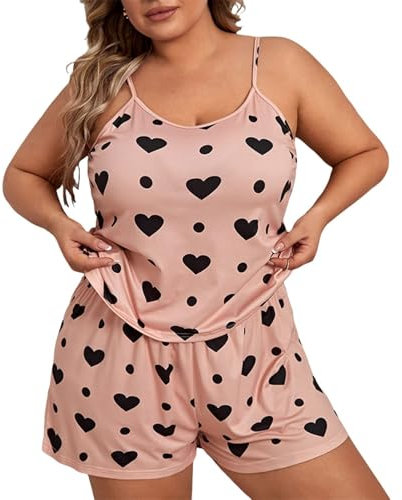Pigiama Donna Taglie Forti Estivo - Pigiami Donna Cotone Corto Senza Maniche Sexy Spallacci Sottili 2 Pezzi Set Fantasia Leggero Traspirante Pigiama Casual da Casa