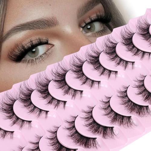 Falsche Wimpern Russian Strip Lashes D Curl Natural Look Faux Nerz Lashes Like Eyelash Extension Fluffy Transparent Band Eye Fake Eyelashes Pack
