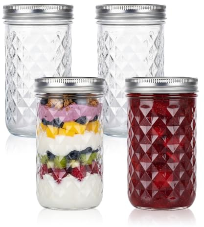 Rylae Lot de 4 350ml Bocaux à Confiture Hermétiques, Bocaux Conserve, Bocal en Verre Multifonctionnel avec Couvercle, Mason Jar pour Confiture, Conserve, Oat Yaourt