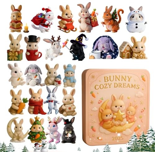 Rabbit-Weihnachts-Countdown | flache Dekoration 24 Tage – Adventshasen-Countdown-Kalender | für Urlaub, Büro, Schreibtisch, Wandbaum, Kinder, Kleinkinder, Teenager, Erwachsene, Mädchen, Frauen